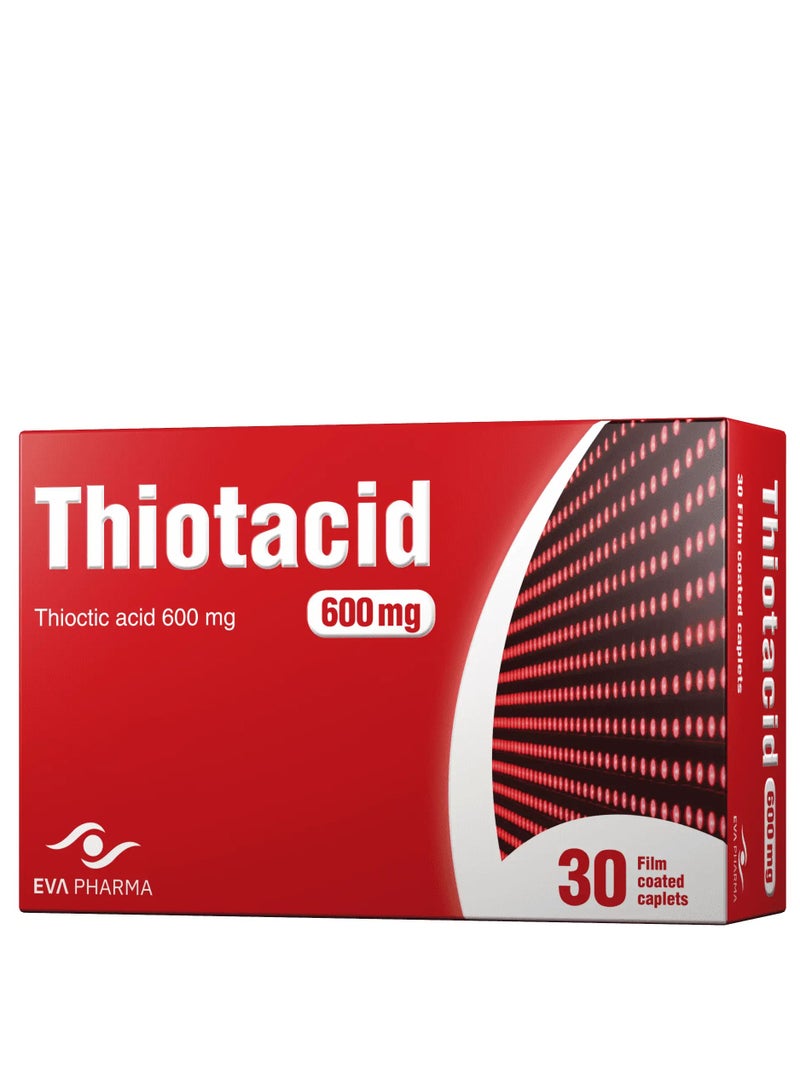 EVA PHARMA Thiotacid Thioctic Acid 600 mg Alpha Lipoic Acid 30 Caplets - Image 1