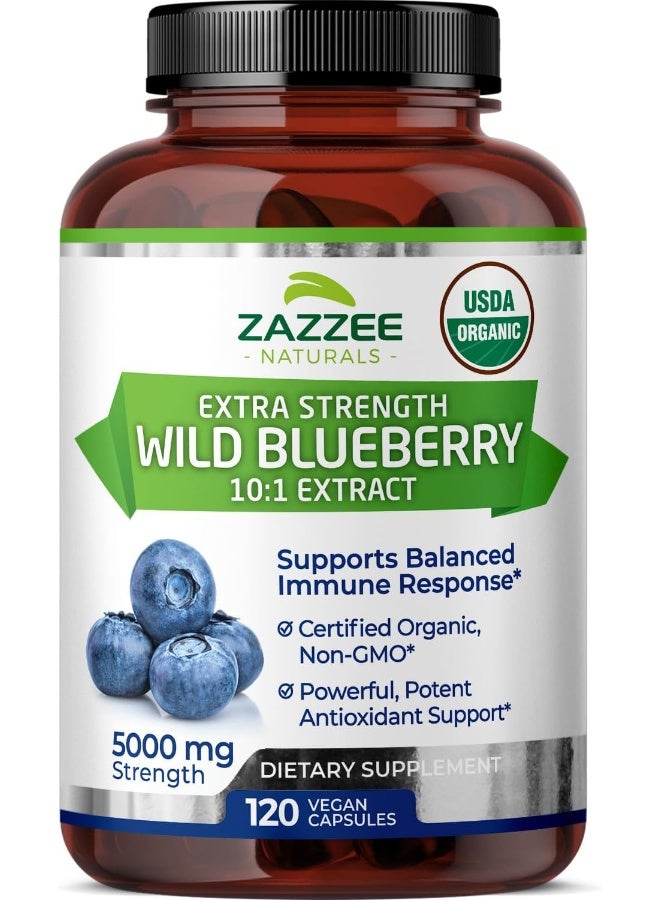 Zazzee Whole Fruit Blueberry Extract, 5000 mg Strength, 120 Veggie Capsules, Potent 10:1 Extract, 4 Month Supply, Vegan, All-Natural and Non-GMO - Image 1