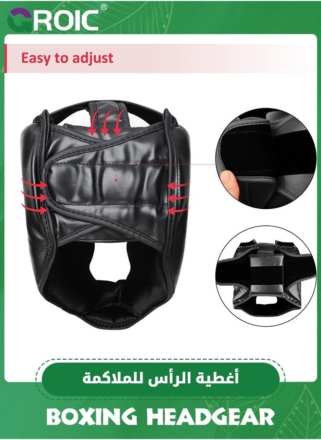 GROIC - Boxing Headgear for Adults Kids, Safety Head Guard,Brace Head Protection,PU Leather Boxing Helmet for Traning Kickboxing MMA Muay Thai Sparring Martial Arts Karate Taekwondo - Image 1