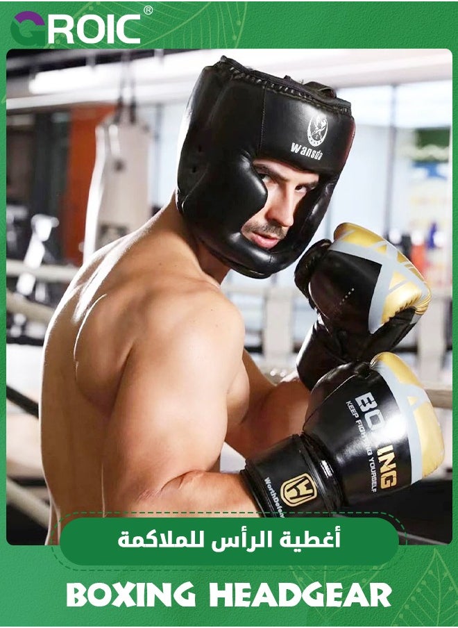 GROIC - Boxing Headgear for Adults Kids, Safety Head Guard,Brace Head Protection,PU Leather Boxing Helmet for Traning Kickboxing MMA Muay Thai Sparring Martial Arts Karate Taekwondo - Image 1