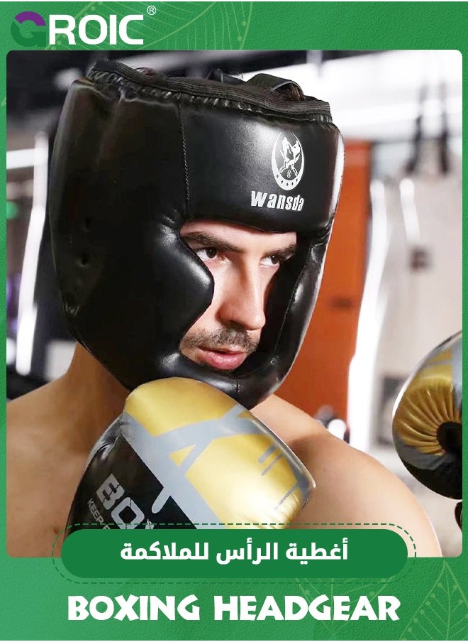 GROIC - Boxing Headgear for Adults Kids, Safety Head Guard,Brace Head Protection,PU Leather Boxing Helmet for Traning Kickboxing MMA Muay Thai Sparring Martial Arts Karate Taekwondo - Image 1
