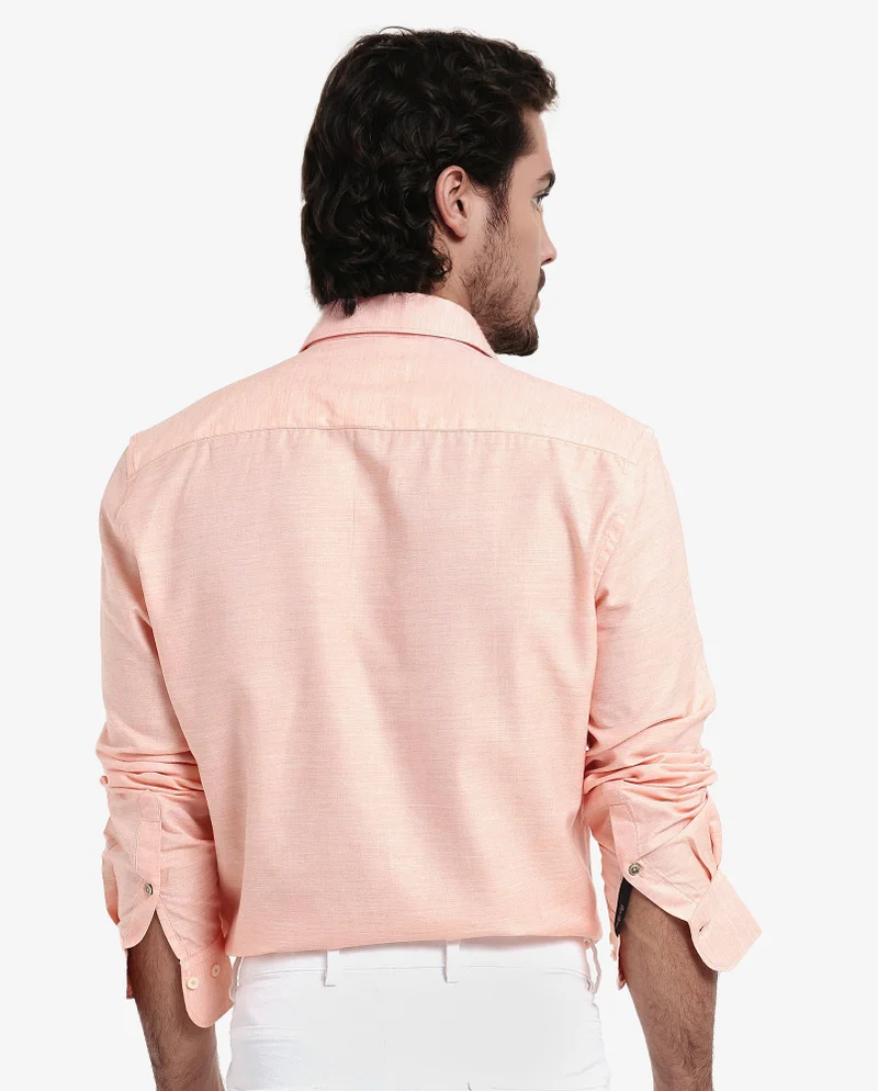 Rare Rabbit Rare Rabbit Men's Chapelle Flouroscent Peach Cotton Lyocell Fabric Full Sleeves Regular Fit Plain Shirt