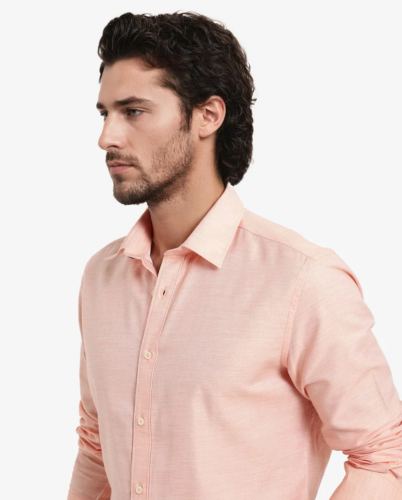 Rare Rabbit Rare Rabbit Men's Chapelle Flouroscent Peach Cotton Lyocell Fabric Full Sleeves Regular Fit Plain Shirt