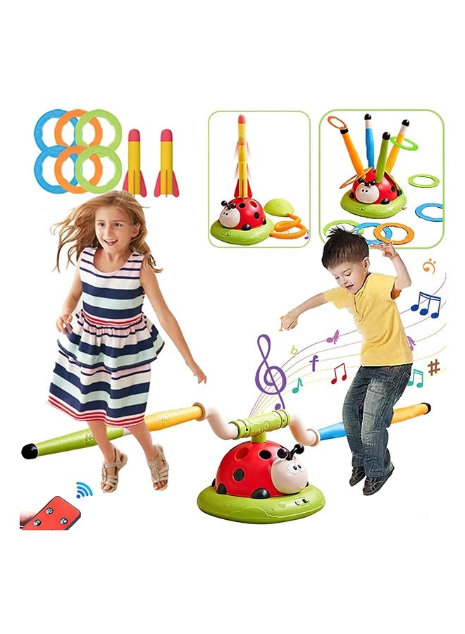 عربست لعبة القفز الموسيقي 3 في 1، لعبة حلقة الرمي وقاذف الصواريخ للأطفال، ألعاب خارجية مع جهاز تحكم عن بعد، هدايا عيد ميلاد داخلية وخارجية للأطفال والبنات والأولاد من سن 4 إلى 13 عامًا (ب) - Image 1