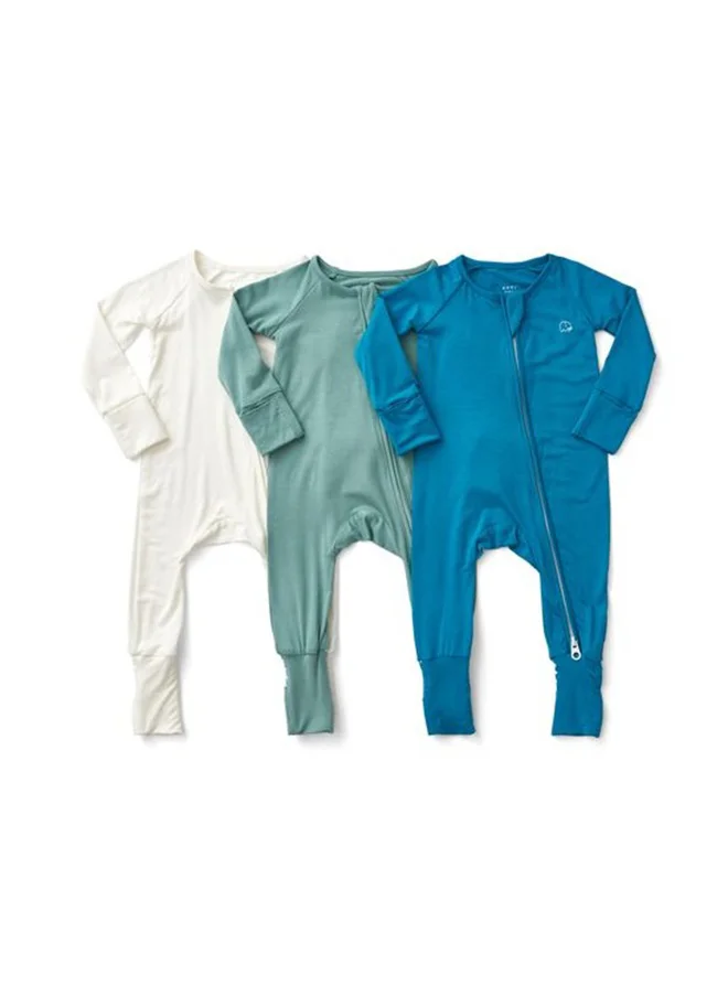 Anvi Baby Set of 3 Bamboo Spandex Sleepsuit- Green White Blue 3-6M