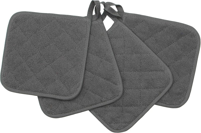 GQZLUCK Cotton Pot Holders Cotton Made Machine Washable Heat Resistant Everyday Kitchen Basic Terry Pot Holder, Hot Pads, Trivet for Cooking and Baking Set of 4 (Grey) - Image 3