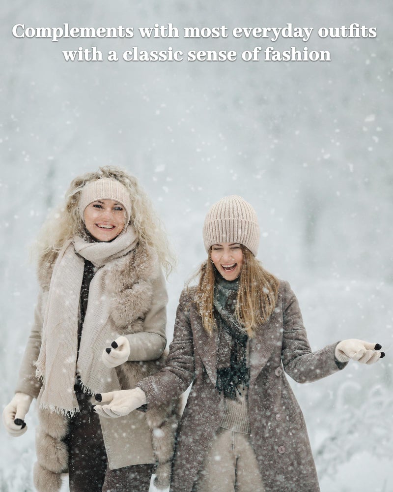 Breathffy 4 Pcs Winter Hat Scarf Gloves Headband Set Knit Beanie Touch Screen Gloves Long Scarf Valentine Gift for Women Men(Chic Style,Beige) - Image 5