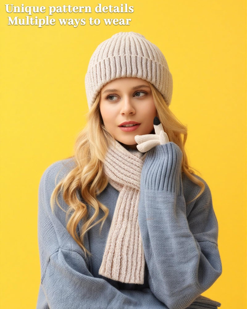 Breathffy 4 Pcs Winter Hat Scarf Gloves Headband Set Knit Beanie Touch Screen Gloves Long Scarf Valentine Gift for Women Men(Chic Style,Beige) - Image 4