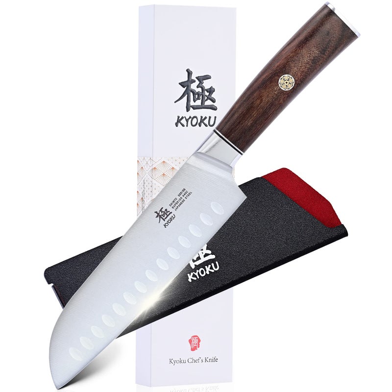 KYOKU 7 Inch Santoku Knife - Daimyo Series - Asian Knife Japanese Chef Knife with Ergonomic Rosewood Handle, & Mosaic Pin - Japanese 440C Stainless Steel Kitchen Knife with Sheath & Case - Image 1
