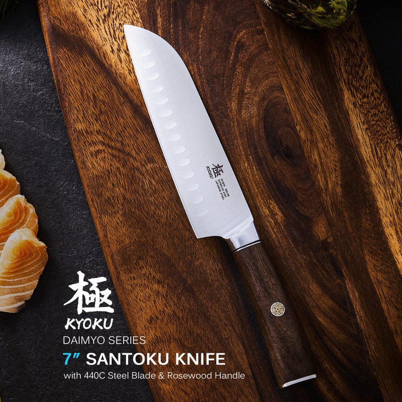 KYOKU 7 Inch Santoku Knife - Daimyo Series - Asian Knife Japanese Chef Knife with Ergonomic Rosewood Handle, & Mosaic Pin - Japanese 440C Stainless Steel Kitchen Knife with Sheath & Case - Image 2