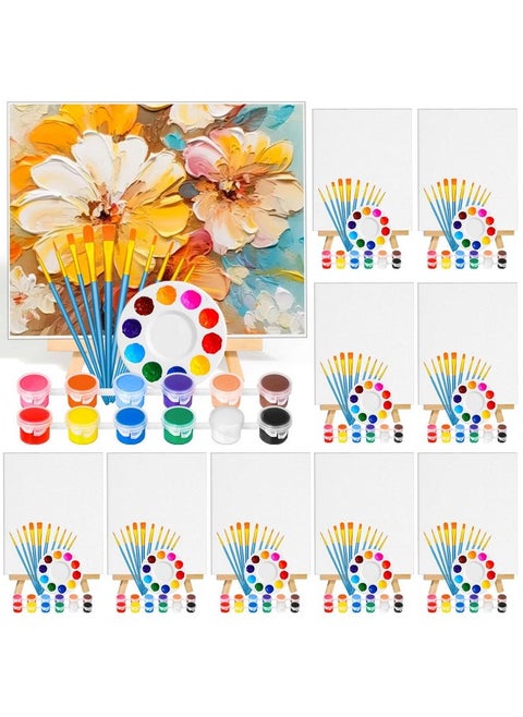 140 Pack Canvas with Easel Paint Kit with Acrylic Paint Canvas Boards Wooden Easels, Paint Brushes Canvas Panel Painting Set for Adults Couples Beginners Sip and Paint Party Date Night Kits