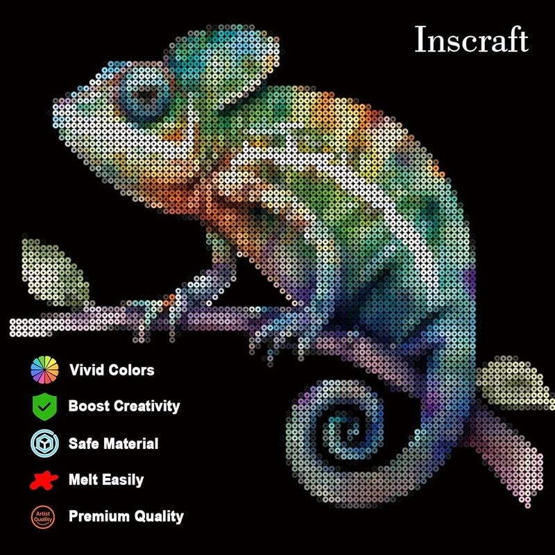 Inscraft إنسكرافت طقم خرز مصهر صغير مكونة من 28,000 خرزة مقاس 2.6 ملم، 48 لون مع 7 ألواح ربط، 15 ملاقط، 2 ملاقط ورق، خرز مصهر قابل للانصهار بالمكواة، خرزات من الحديد، خرزات حرفية بكميات كبيرة - Image 5