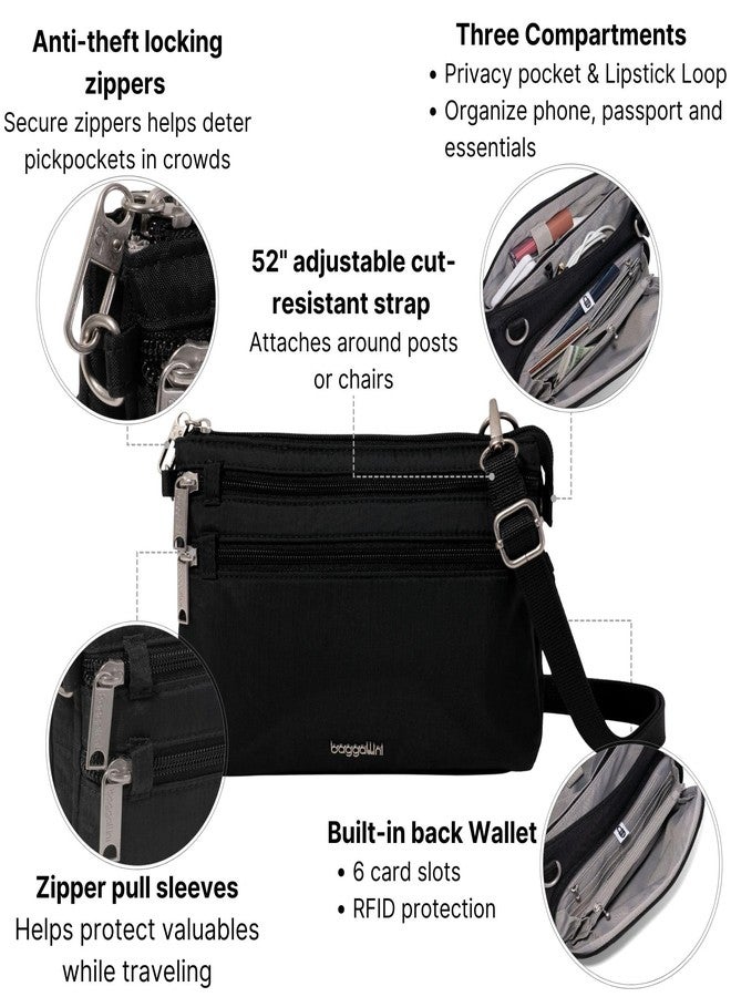 Baggallini Securtex Anti-Theft Stash Crossbody - 9.25"x 6.25" Travel Safe Bag w/Locking Zippers, Slash-Resistant, RFID - Image 3