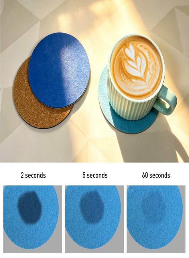 LIBERATECH Ocean Felt Coasters Set of 6, Round Absorbent Drink Coasters, Non-Slip Cork Backing, Removable Holder - Image 5