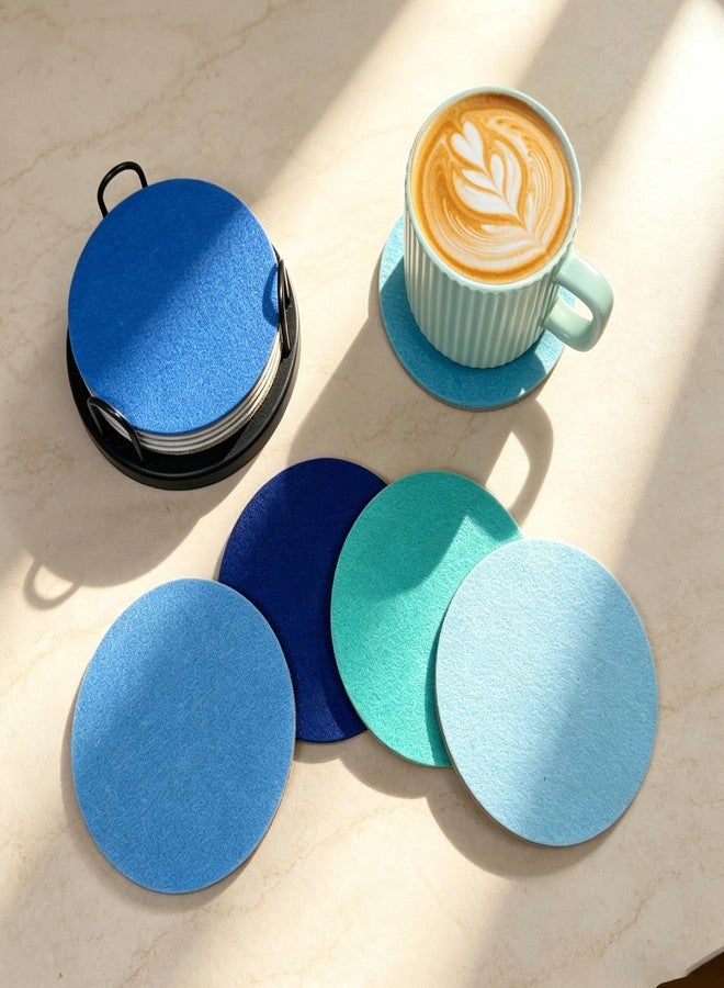 LIBERATECH Ocean Felt Coasters Set of 6, Round Absorbent Drink Coasters, Non-Slip Cork Backing, Removable Holder - Image 3