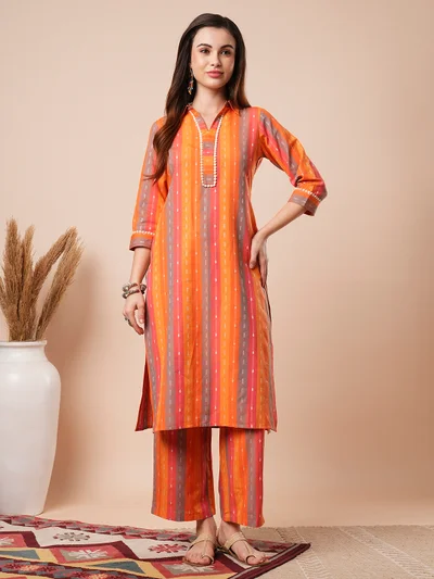 globus Women Regular Pure Cotton Kurta With Trousers