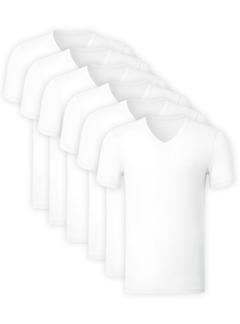 COLORFULLEAF Mens Undershirts Regular Fit TShirts Short Sleeve VNeck Tees 6Pack Multipack 6White M