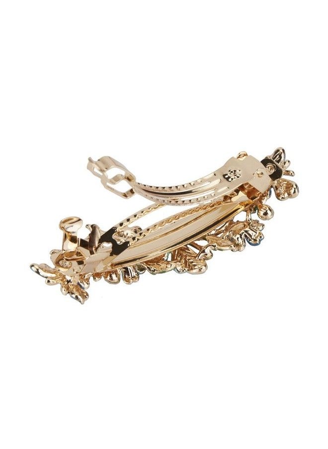 Lawie - 4 Pack Fancy Delicate Floral Butterfly Leaf Jeweled Gems Rhinestone Glitter Sparkly Metal Hair Clips Snap Barrettes Grip Hairpins Clamp Thick Hair Ponytail Holder Bun Chignon Accessories For Women - Image 1