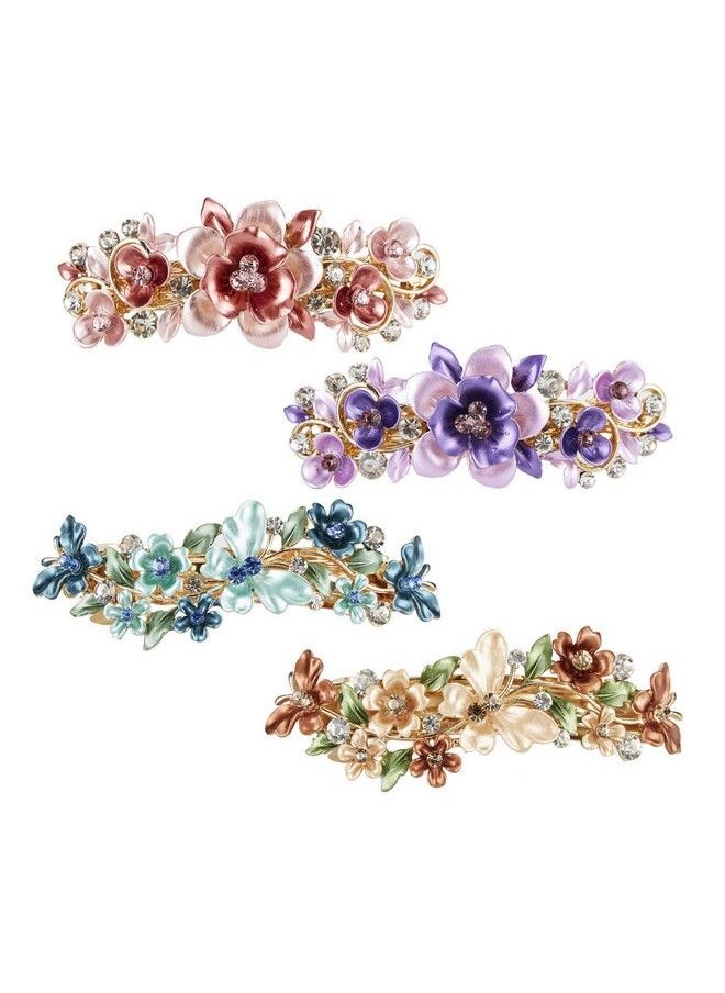 Lawie - 4 Pack Fancy Delicate Floral Butterfly Leaf Jeweled Gems Rhinestone Glitter Sparkly Metal Hair Clips Snap Barrettes Grip Hairpins Clamp Thick Hair Ponytail Holder Bun Chignon Accessories For Women - Image 1