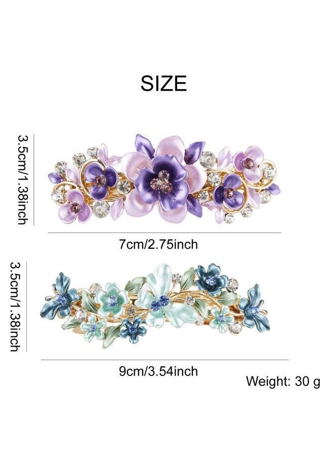 Lawie - 4 Pack Fancy Delicate Floral Butterfly Leaf Jeweled Gems Rhinestone Glitter Sparkly Metal Hair Clips Snap Barrettes Grip Hairpins Clamp Thick Hair Ponytail Holder Bun Chignon Accessories For Women - Image 1