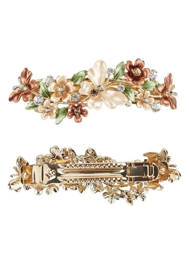 Lawie - 4 Pack Fancy Delicate Floral Butterfly Leaf Jeweled Gems Rhinestone Glitter Sparkly Metal Hair Clips Snap Barrettes Grip Hairpins Clamp Thick Hair Ponytail Holder Bun Chignon Accessories For Women - Image 1