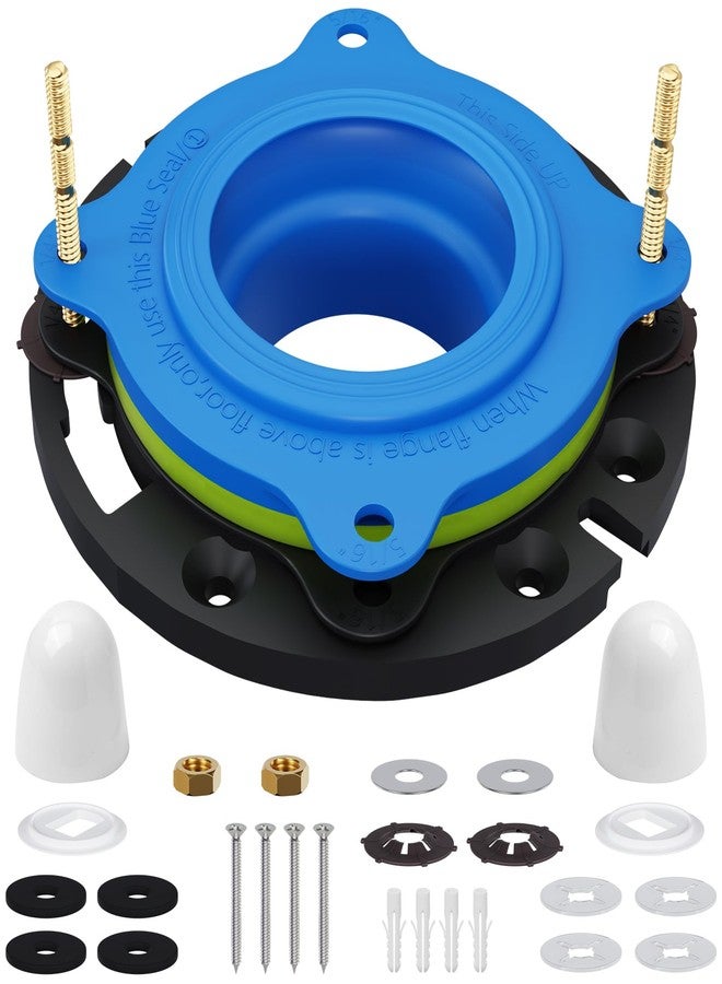 MENNTY Toilet Flange Repair Kit with Flange & Elastic Wax Ring for Toilet Install, Toilet Ring Seal, Rubber Toilet Gasket Seal Replacement Kit Include Hardware Nuts, Washer, Bolts and Bolt Caps - Image 1