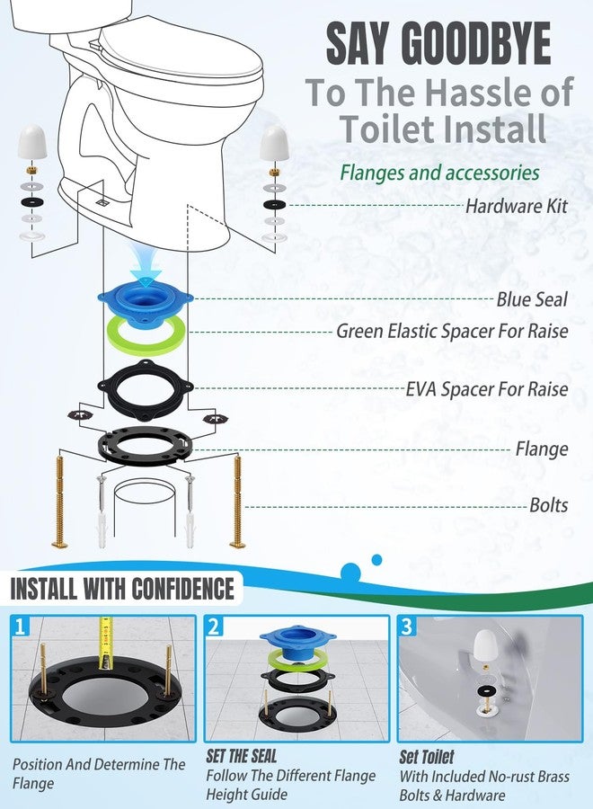 MENNTY Toilet Flange Repair Kit with Flange & Elastic Wax Ring for Toilet Install, Toilet Ring Seal, Rubber Toilet Gasket Seal Replacement Kit Include Hardware Nuts, Washer, Bolts and Bolt Caps - Image 2
