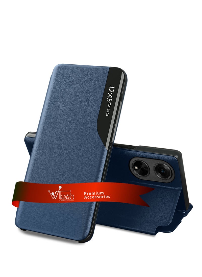 Wtech - Smart Mirror Window Flip Phone Case Auto Sleep Wake Cover For Oppo A18 4G 2023 Navy Blue - Image 1