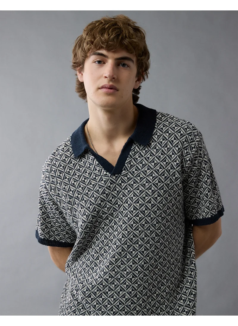 American Eagle AE Weekend Printed Sweater Polo Shirt