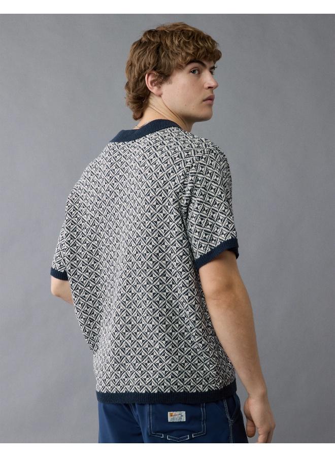American Eagle AE Weekend Printed Sweater Polo Shirt  - Image 4