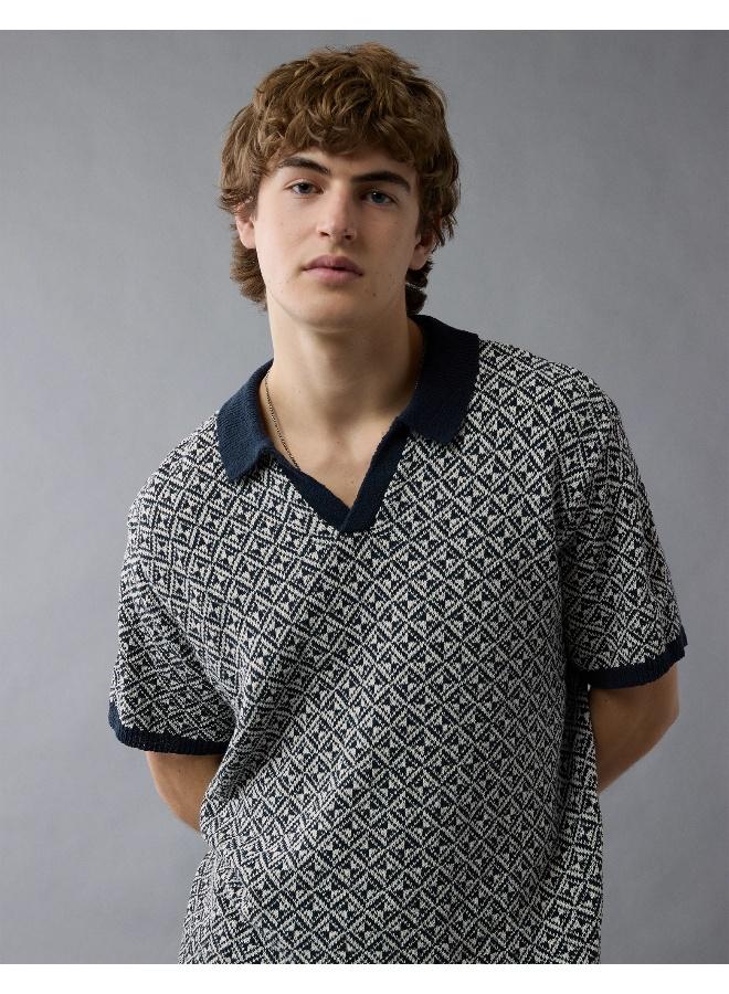 American Eagle AE Weekend Printed Sweater Polo Shirt  - Image 1