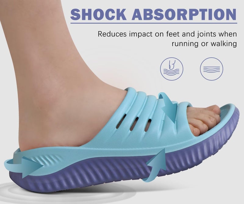KuaiLu Womens Recovery Sandals Comfortable Plantar Fasciitis Arch Support Ladies Orthopedic Slip On Running Sport Walking Slides Thick Athletic Cushion Slippers Summer Outdoor Sliders Blue Size 9 - Image 5