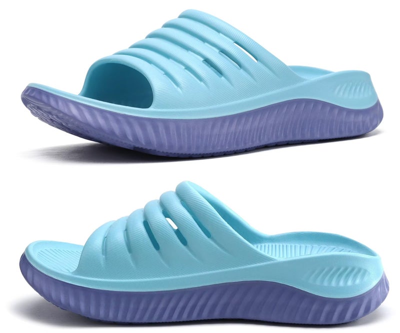 KuaiLu Womens Recovery Sandals Comfortable Plantar Fasciitis Arch Support Ladies Orthopedic Slip On Running Sport Walking Slides Thick Athletic Cushion Slippers Summer Outdoor Sliders Blue Size 9 - Image 1