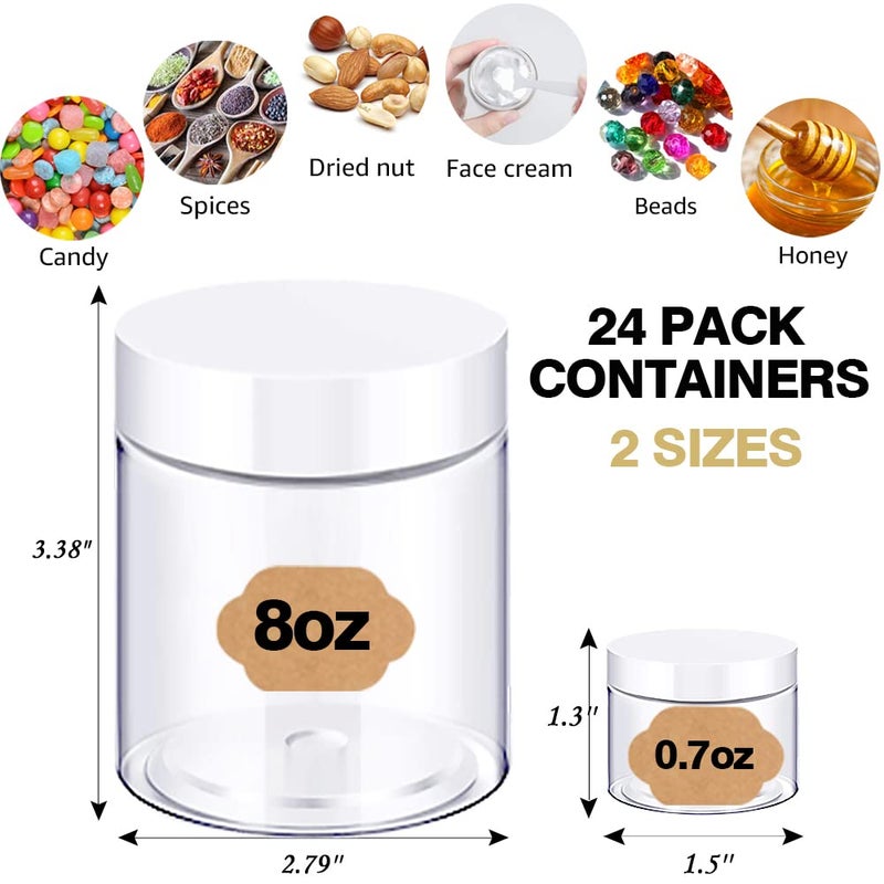 AMORIX 8oz Slime Containers with Lids 8 oz Plastic Jars with White Lids + 20g Sample Jars (Set of 24) Airtight Container for Lip Scrub, Body Butters, Cream, Slime, Craft Storage - Image 2