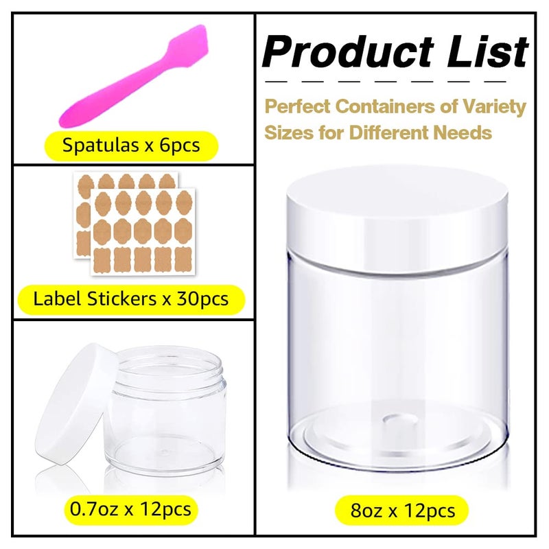 AMORIX 8oz Slime Containers with Lids 8 oz Plastic Jars with White Lids + 20g Sample Jars (Set of 24) Airtight Container for Lip Scrub, Body Butters, Cream, Slime, Craft Storage - Image 4