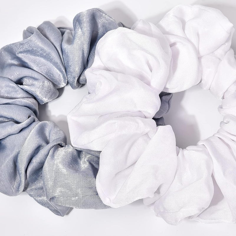 CEELGON XL Big Silk Scrunchies Hair Ties for Women - Oversized Black Satin Silk Scrunchie Exra Large Jumbo Gaint Soft Pink Chiffon Cute Scrunchy for Curl Thick Hair 4 Pack (Black White) - Image 2