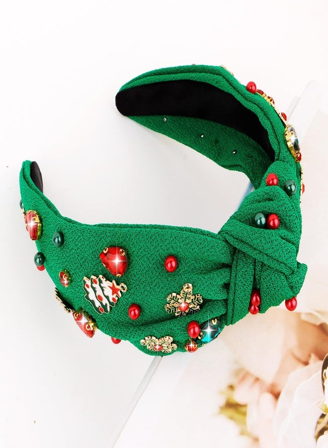 CIEHER Merry Christmas Headbands Xmas Rhinestone Green Hairbands Wide Knotted Headbands Crystal Merry Xmas Crown Hair Hoop Headpiece Christmas Party Decorations - Image 2