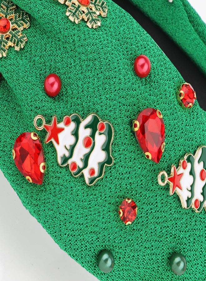 CIEHER Merry Christmas Headbands Xmas Rhinestone Green Hairbands Wide Knotted Headbands Crystal Merry Xmas Crown Hair Hoop Headpiece Christmas Party Decorations - Image 3