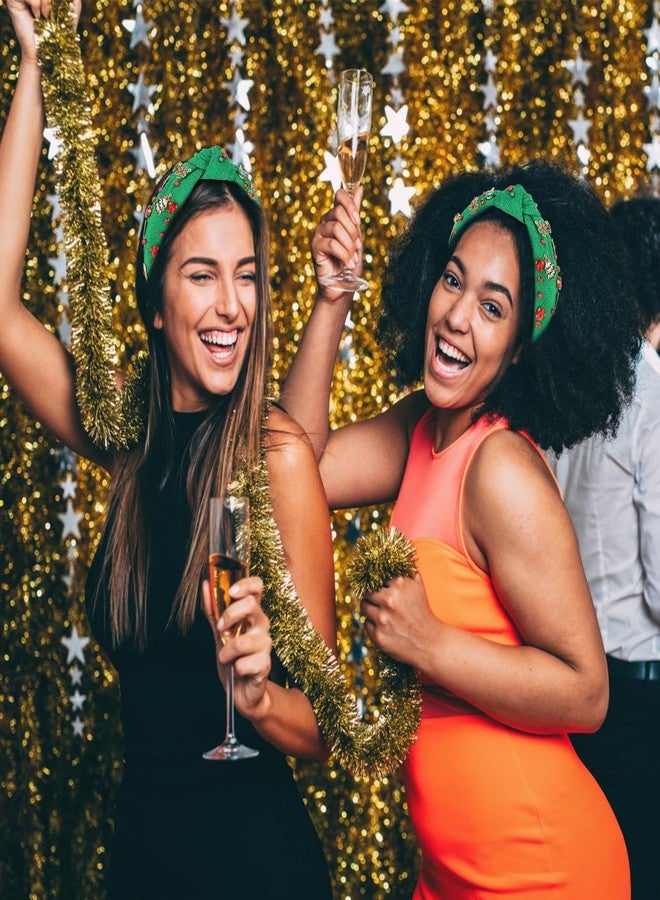CIEHER Merry Christmas Headbands Xmas Rhinestone Green Hairbands Wide Knotted Headbands Crystal Merry Xmas Crown Hair Hoop Headpiece Christmas Party Decorations - Image 5