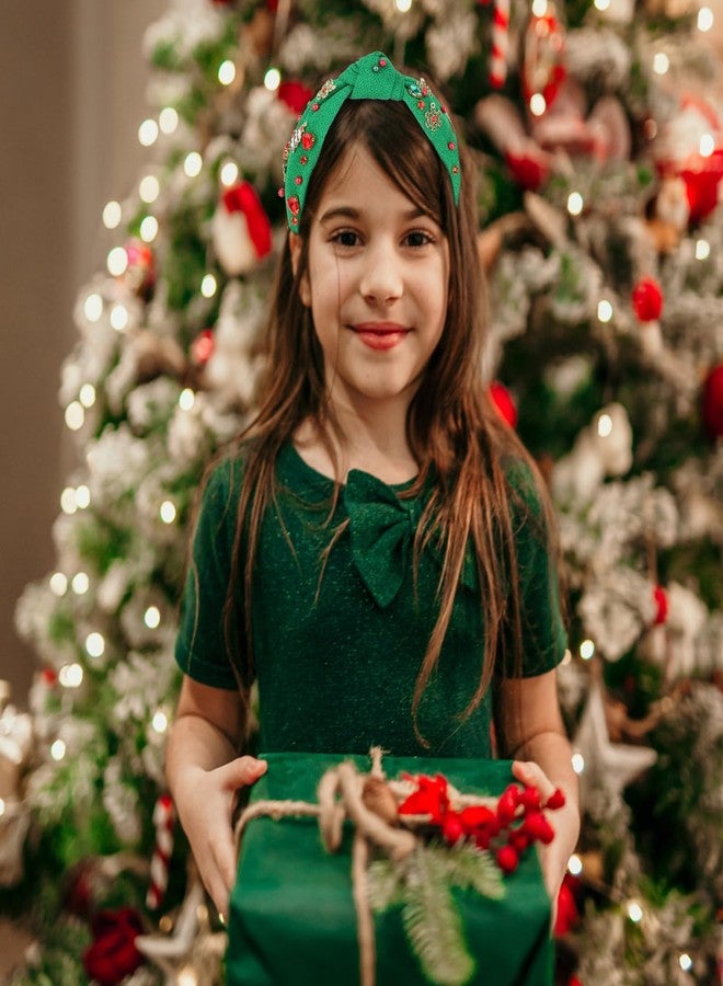 CIEHER Merry Christmas Headbands Xmas Rhinestone Green Hairbands Wide Knotted Headbands Crystal Merry Xmas Crown Hair Hoop Headpiece Christmas Party Decorations - Image 4
