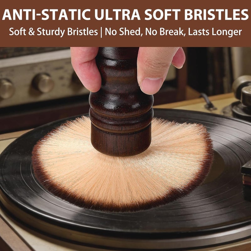 kulloomii 2-in-1 Vinyl Record Cleaning Kit with Stylus Brush - Anti Static Soft Record Cleaning Kit for Albums Record Players - Retro Wooden Handle Record Brush - High Density Microfiber Bristles Vinyl Brush - Image 5