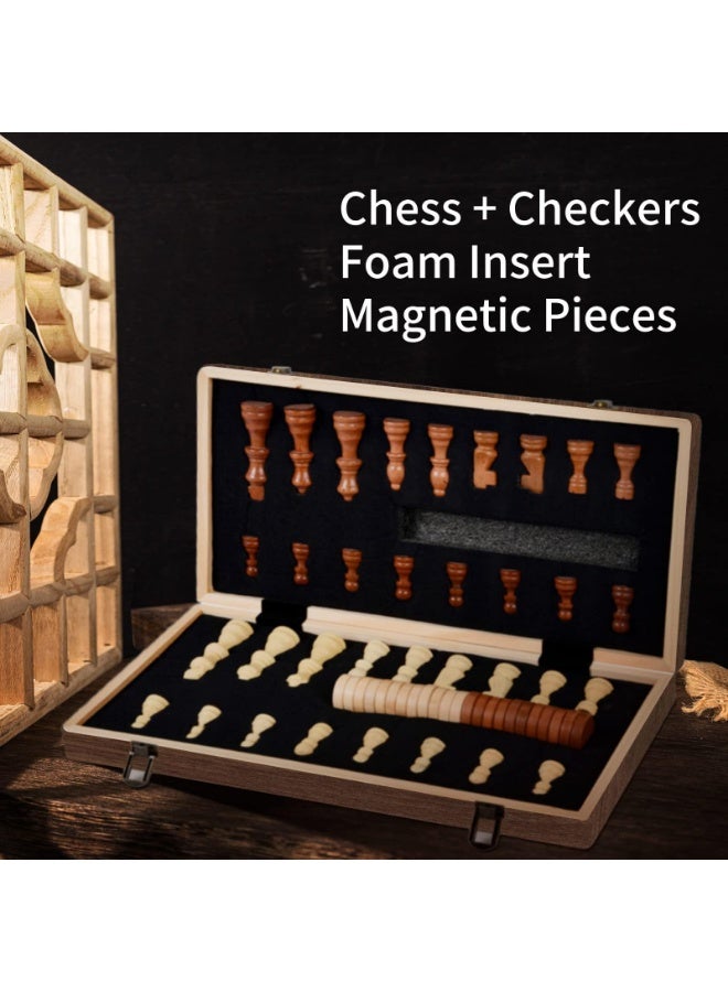 أنيوي لعبة شطرنج 2 في 1، لعبة لوحية مغناطيسية قابلة للطي ومحمولة، لوح خشبي مغناطيسي مقاس 15 بوصة، لعبة لوحية أبجدية للبالغين والأطفال، تتضمن 24 قطعة احتياطية و2 ملكات احتياطية، مناسبة للبالغين والأطفال والمبتدئين والاستخدام أثناء السفر - Image 3