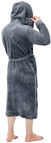 NY Threads روب رجال NY Threads مع غطاء رأس، روب حمام فخم من الفليس مع غطاء رأس، روب سبا للرجال، 2X-Large/3X-Large، رمادي - Image 3