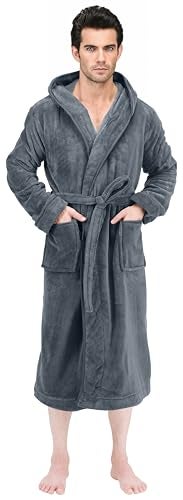 NY Threads روب رجال NY Threads مع غطاء رأس، روب حمام فخم من الفليس مع غطاء رأس، روب سبا للرجال، 2X-Large/3X-Large، رمادي - Image 4