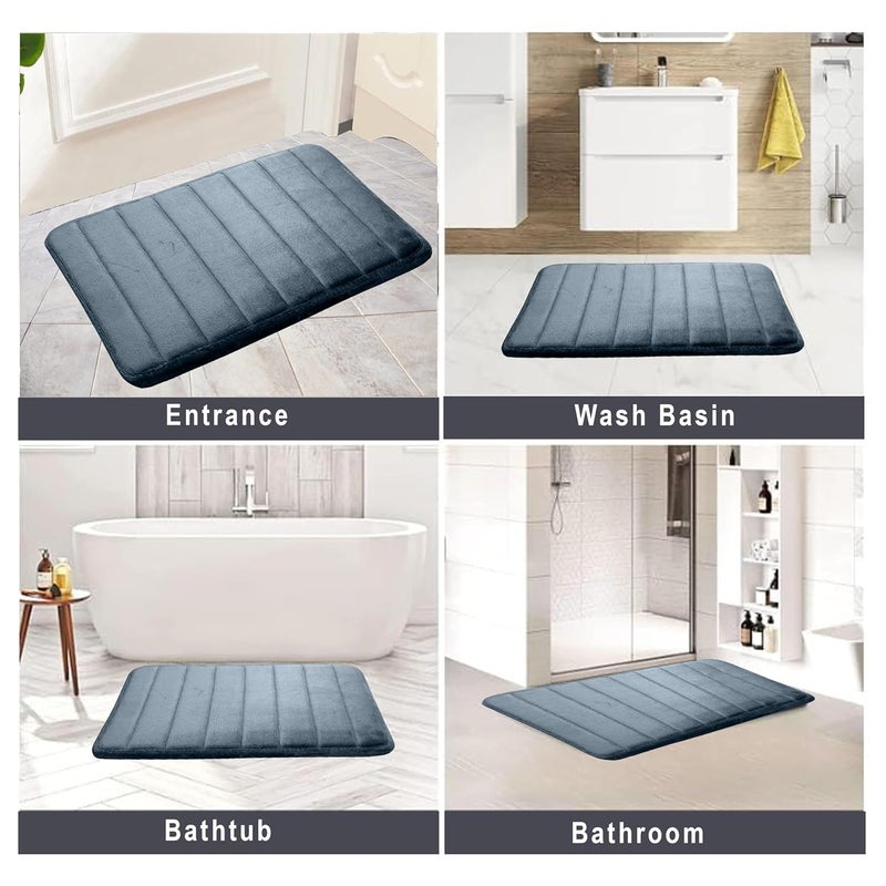HOUSSE Soft Glow Memory Form Striped Rectangle AntiSkid Bath Mat Soft Super Absorbent Mat for Shower Kitchen Living Area Washable NonSlip Feature 40 X 60 CM Pack of 1 Frost Grey - Image 5