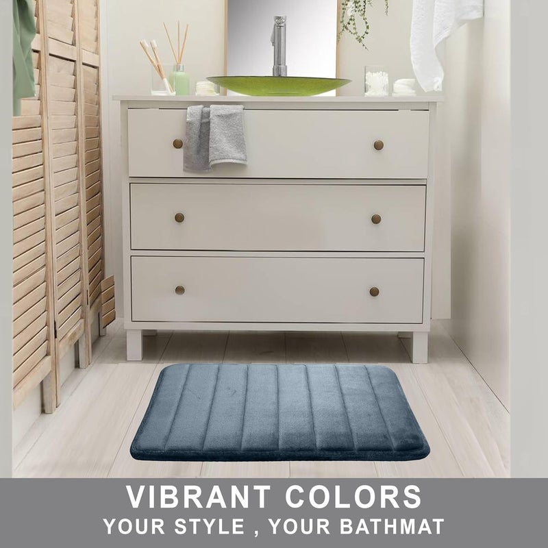 HOUSSE Soft Glow Memory Form Striped Rectangle AntiSkid Bath Mat Soft Super Absorbent Mat for Shower Kitchen Living Area Washable NonSlip Feature 40 X 60 CM Pack of 1 Frost Grey - Image 4