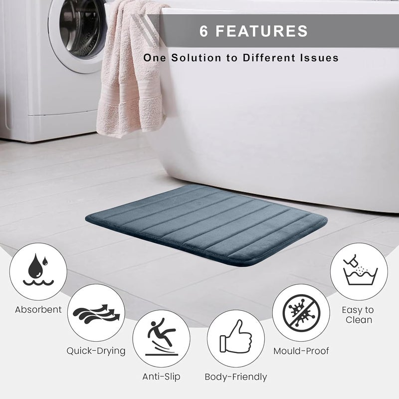 HOUSSE Soft Glow Memory Form Striped Rectangle AntiSkid Bath Mat Soft Super Absorbent Mat for Shower Kitchen Living Area Washable NonSlip Feature 40 X 60 CM Pack of 1 Frost Grey - Image 3
