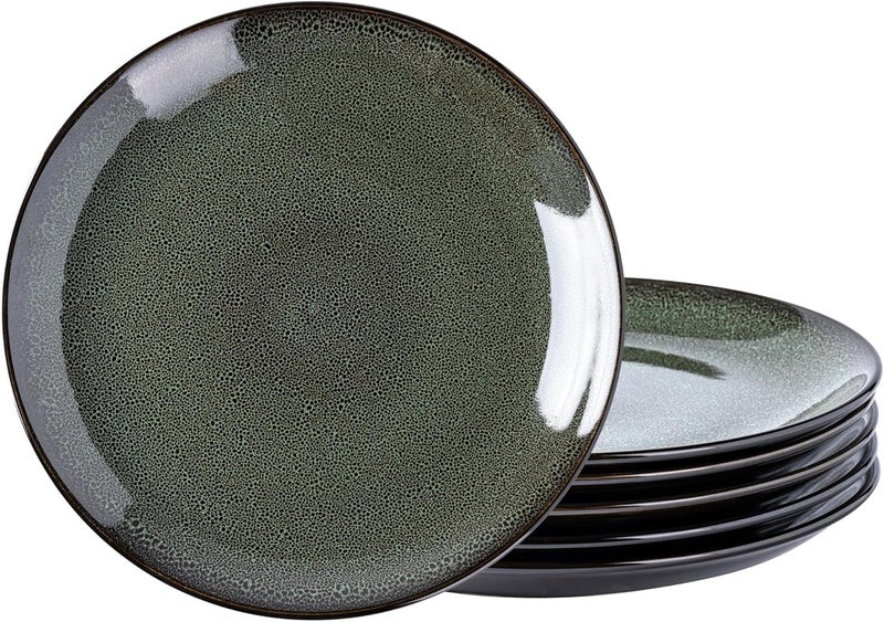 LERATIO طقم أطباق عشاء سيراميك LERATIO مكون من 6 قطع بحجم 10.5 بوصة مصنوعة يدويًا بطلاء تفاعلي من البورسلين شكل كوب أطباق عشاء لمطبخ الفرن الميكروويف آمنة في غسالة الصحون مقاومة للخدش باللون الأخضر - Image 1