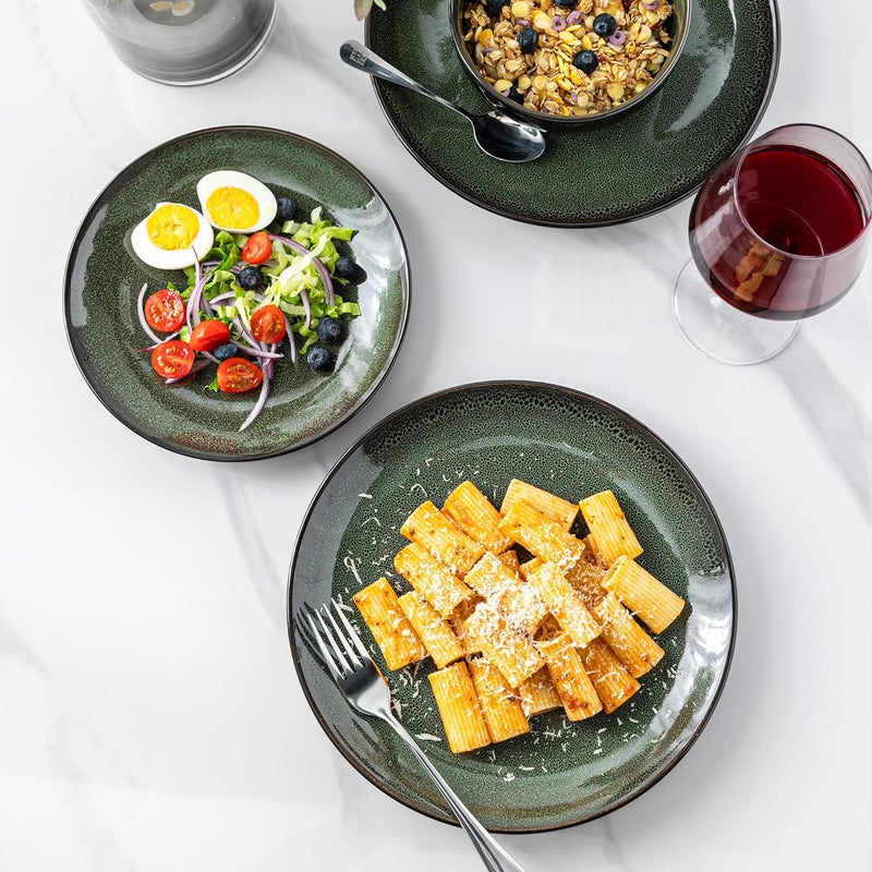 LERATIO طقم أطباق عشاء سيراميك LERATIO مكون من 6 قطع بحجم 10.5 بوصة مصنوعة يدويًا بطلاء تفاعلي من البورسلين شكل كوب أطباق عشاء لمطبخ الفرن الميكروويف آمنة في غسالة الصحون مقاومة للخدش باللون الأخضر - Image 4