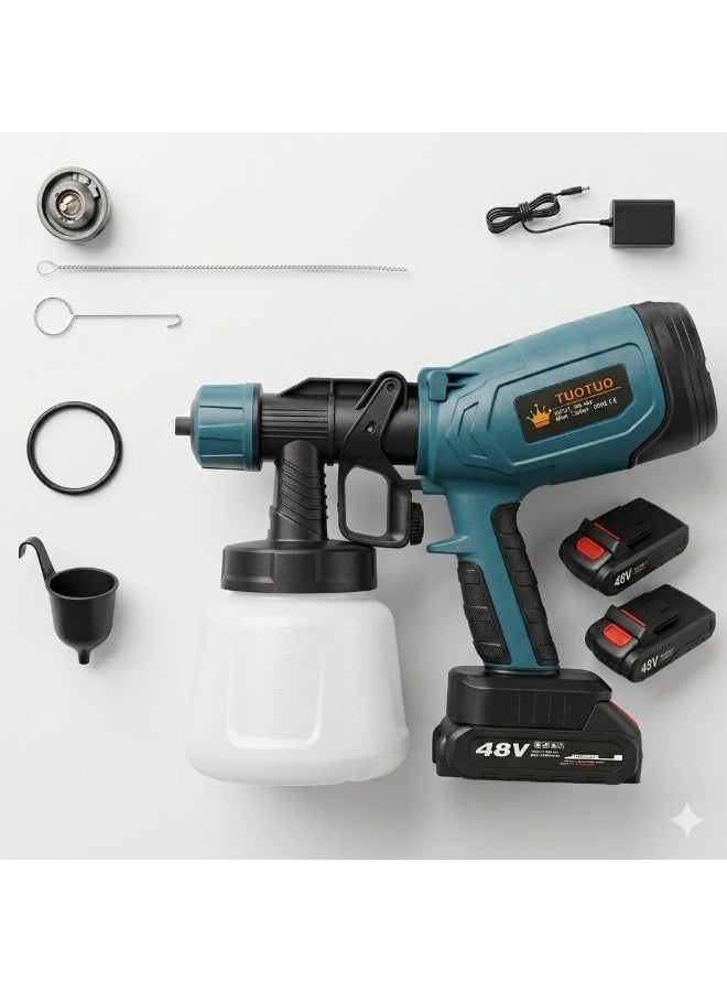 توتوو طقم مسدس رش كهربائي عالي الضغط من TUOTUO - مسدس رش محمول ثنائي الغرض للطلاء والسيناريوهات المختلفة، مزود بفوهة قابلة للتعديل، ويتضمن بطارية قابلة لإعادة الشحن بقوة 48 فولت، ومناسب لدهانات اللاتكس والزيت، ويمكن استخدامه للطلاء الذاتي للجدران والأثاث والسيارات والمنازل. - Image 1